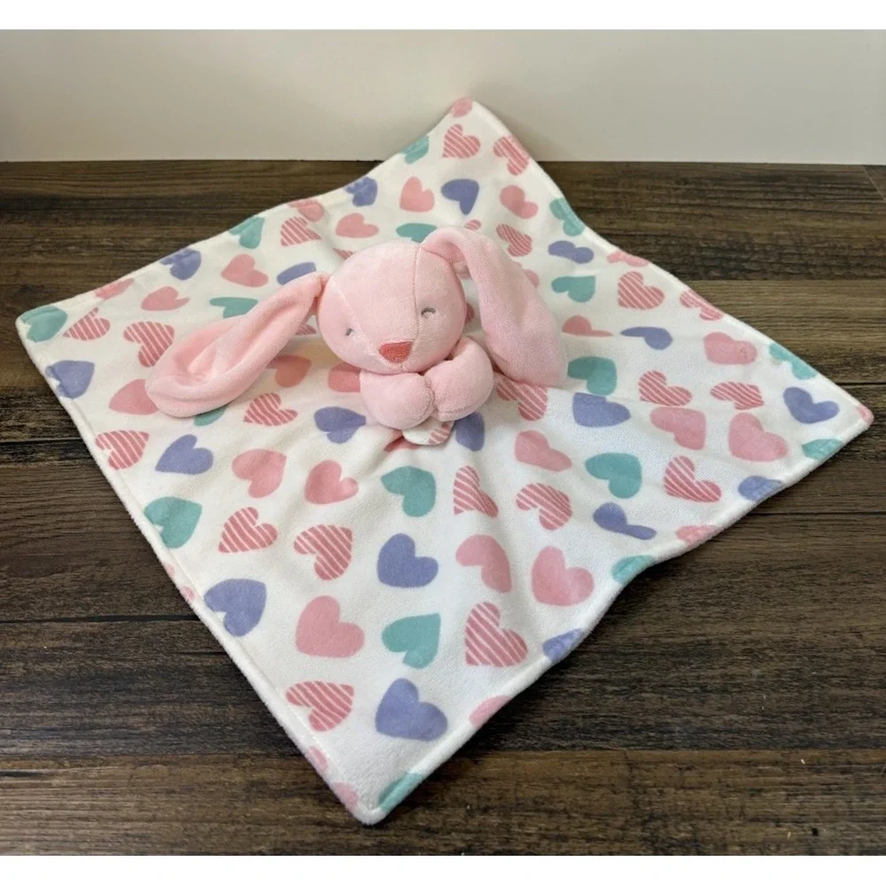 Carters Pink Bunny Rabbit Hearts Plush Baby Security Blanket Lovey 14